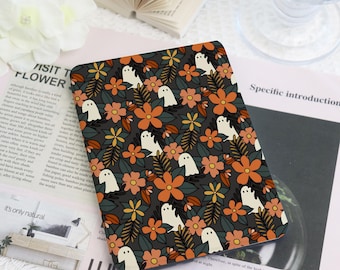 Ghost Floral Kindle & Kobo Case with Hand Strap, E-Reader Cover for 2024 New Kindle Paperwhite 12th Kindle Kobo Clara Case, Bookish Gift