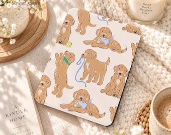 Personalized Golden Retriever Kindle & Kobo Case with Hand Strap,Doodle Puppy Cover for Paperwhite 12/11th,Colorsoft,Kobo Clara,Gift For Her