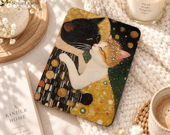 Custom Golden Cat Couple Kindle & Kobo Case with Hand Strap, Cover for Kindle Paperwhite 11th 6.8", Kobo Clara 6", Personalized Gift For Her