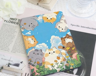 Cute Cats Pattern Kindle & Kobo Case with Hand Strap, E-Reader Cover for 2024 New Kindle Paperwhite 12th Kindle Kobo Clara Case Bookish Gift