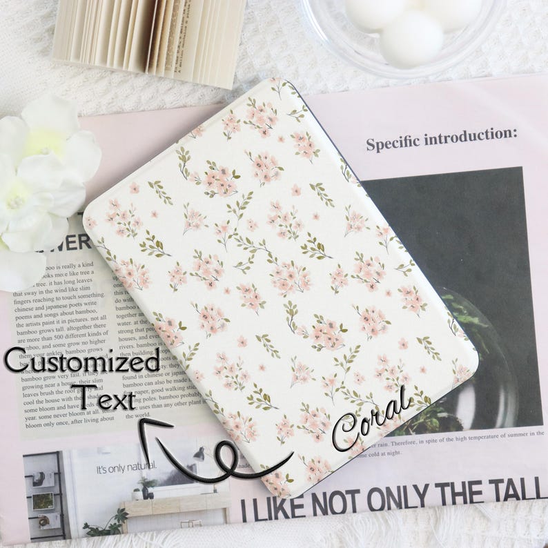 Pink Floral Kindle Custom Case With Hand Strap for Paperwhite 1/2/3/4 ...