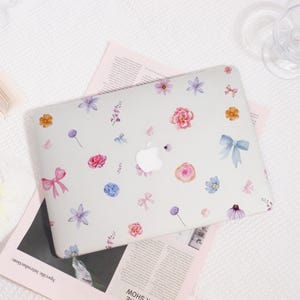 Colorful Floral and Bow MacBook Case, Protective Hard Shell Cover for MacBook Air 13, MacBook Pro 13/14/15/16, Adorable Laptop Case for Her