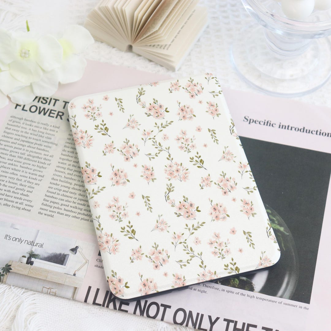 Pink Floral Kindle Custom Case With Hand Strap for Paperwhite 1/2/3/4 ...