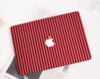 Retro Red Stripe MacBook Case, Pink Preppy Laptop Cover for MacBook Air 13 15, MacBook Pro 14 16, Cute Aesthetic Protective Hard Shell
