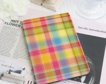 Rainbow Plaid Kindle Case, Pastel Gingham Cover For Custom Paperwhite 6"/7", 12th Gen (2024), Kobo Clara Case, Personalized Hand Strap Case