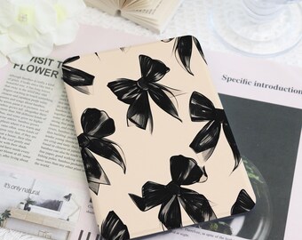 Niestandardowe etui Kindle Black Bow z paskiem na rękę do Paperwhite 2024 2022 Cover Paperwhite Cover, Kindle 10th 11th Gen, prezent dla miłośnika książek