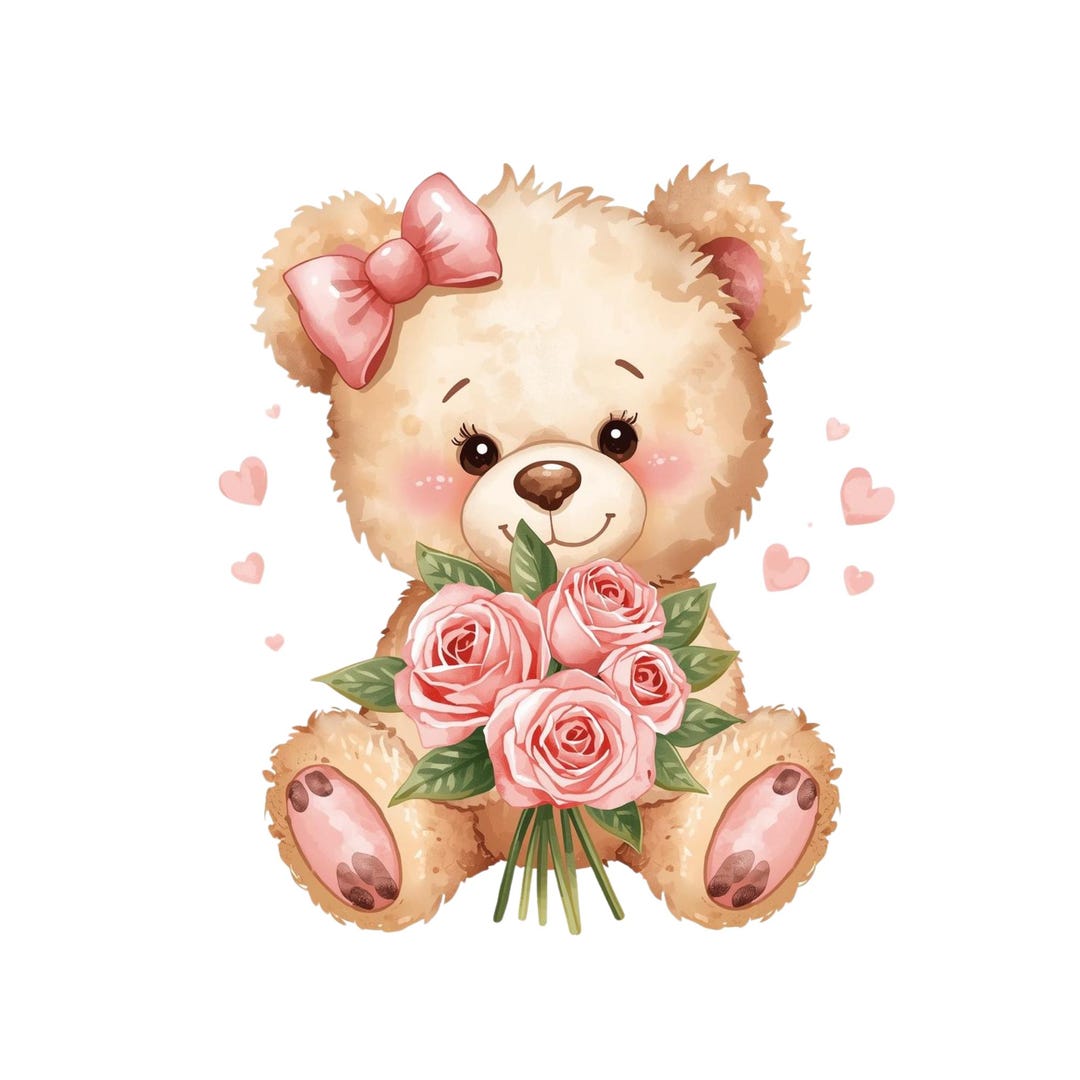 Watercolor Teddy Bear Clipart - Valentine's Day PNG JPG (digital ...