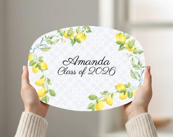 Decoración de bandeja para fiesta de graduación de limón, personalizada para la clase de 2026, escuela secundaria, universidad, maestría, doctorado, medicina, recién graduado, cítricos, graduado, italiano