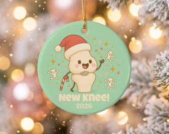 Nieuw knieornament, cadeau voor herstel na een knieprothese-operatie, bionisch aandenken, beterschapswens, grappig kerstfeestje, collega-cadeautje voor in de kerstsok