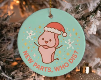 Nieuwe knie ornament vervanging chirurgie herstel cadeau bionische aandenken ACL beterschap grappige kerstfeest collega kous stuffer