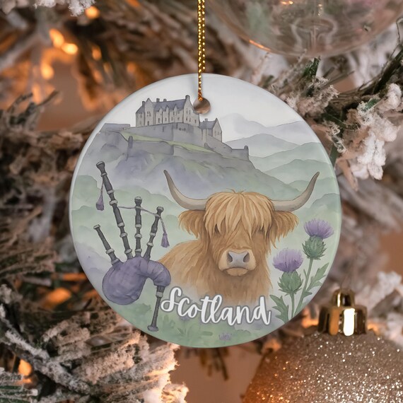 Scotland Ornament Scottish Gifts Christmas Birthday Christmas Graduation Anniversary Gift Traveler Highland Cow Edinburgh Castle Bagpipes