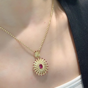 Vintage Phoenix Textured Unheated Ruby Pendant In 18K Gold With Natural Rubies Accents No Chain For Women