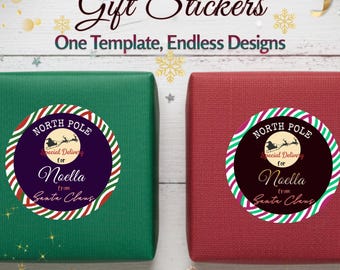 Plantilla editable de pegatinas navideñas / One Endless Designs / Borde SVG editable para Canva / Etiquetas navideñas imprimibles