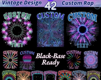 Plantillas de Canva para camisetas de rap retrofuturista, diseños de sublimación cyberpunk DTF, gráficos para camisetas pirata vintage.