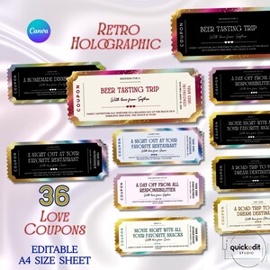 Plantilla de cupón de regalo de amor editable retro / Regalo para él y para ella / Regalo para el esposo / Regalo de aniversario / Vales de amor