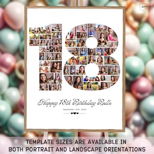 Poster de collage photo personnalisé - Cadeau d'anniversaire pour filles et garçons | Collage numérique personnalisé pour enfant de 18 ans | Modèle de photographie