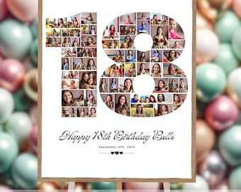 Póster de collage de fotos personalizado para 18.º cumpleaños (descarga digital)