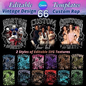 SVG 90s Bootleg Shirt Template Bundle, Editable Canva Designs, Vintage Rap Tee, DTF Sublimation