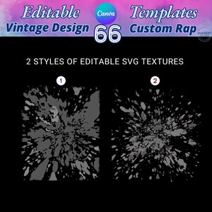 Mega bundle of 66 editable Canva templates for 90s bootleg rap tees. Features high-quality SVG textures with distressed and lightning effects. Fully customizable backgrounds where you can change colors and resize without losing quality. Perfect for DIY vintage shirt designs, graduation 2025 gifts, and professional DTF or sublimation printing. Includes 22 color options and 3 vintage font styles for authentic retro aesthetic.