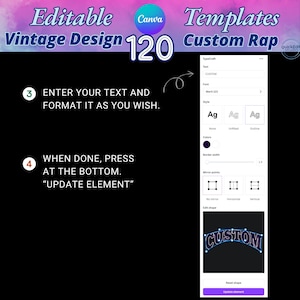 Editable Canva Templates Bundle featuring 120 vintage and custom rap design layouts. Includes retro fire, shattered glass, neon drip, and abstract background styles perfect for t-shirt design, album cover, and printable graphics. High-quality editable vintage design templates for Canva, easy to customize with your own text. Ideal for digital creators, clothing brands, and Etsy sellers seeking trendy editable designs.  Personalized - Holiday Gifts
