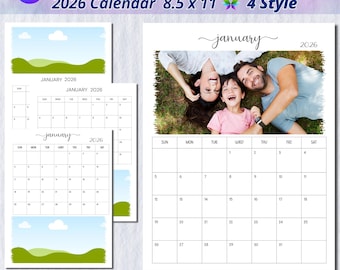 Plantilla de calendario fotográfico editable para 2026: Diseño personalizado de Canva (PLR)