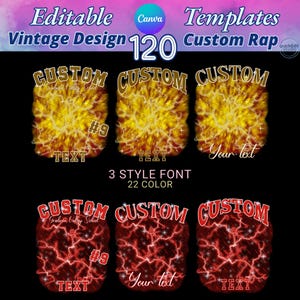 Vintage design custom rap tee template featuring 120 editable options with 3 font styles and 40 color choices. Background includes dynamic lightning bolt and star patterns, creating a bold and vibrant look. Perfect for custom rap t-shirts and vintage