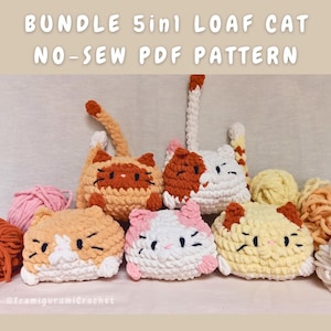 No-sew Crochet Cat 5in1 Loaf Cat, Amigurumi Cat Bun, Crochet kitten, Pattern Bundle, PDF files in English Deutsch Français Español Português