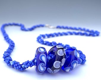 Handmade Glass Bead Necklace Inspired by Chinese Blue and White Porcelain