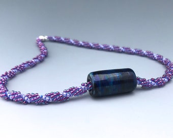 Choker Handmade Glass Bead in Purple and Blue