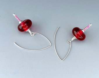 Earrings Handcrafted Deep Pink Beads with Sterling Silver Findings