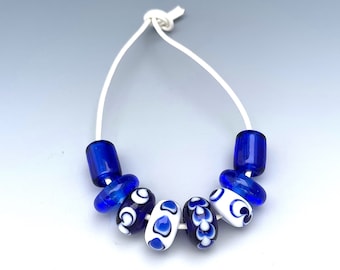 Beads Lampwork Glass Inspired by Chinese Porcelain Eight Bead Set