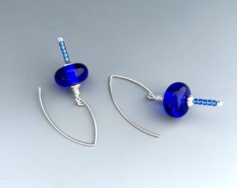 Earrings Handcrafted Deep Blue Beads with Sterling Silver Findings