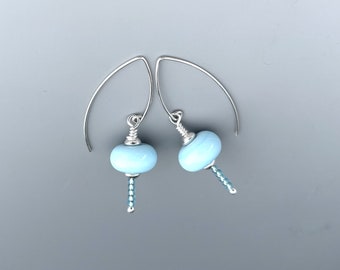 Earrings Handcrafted Baby Blue Beads with Sterling Silver Findings