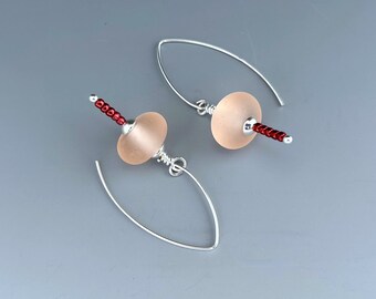 Earrings Handcrafted Etched Peachy Beads with Sterling Silver Findings