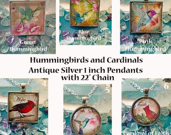 Antique Silver Hummingbirds and Cardinals Pendant Collection/Bird Lover's Jewelry/Sign of Loved one/Bird Pendants