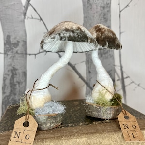 RTS Spun Cotton Pilz Fliegenpilz Samt beige Weihnachtsschmuck auf Holzscheibe von Brusja Natalja Fjodorova