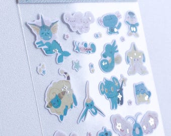 Poke Friends Deco Stationery Sticker Sheet | Starry Shores | Videogame Stickers | Waterproof