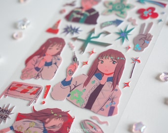 Hoja de pegatinas holográficas brillantes de Heaven Delusion Kiruko/Maru / Resistente al agua