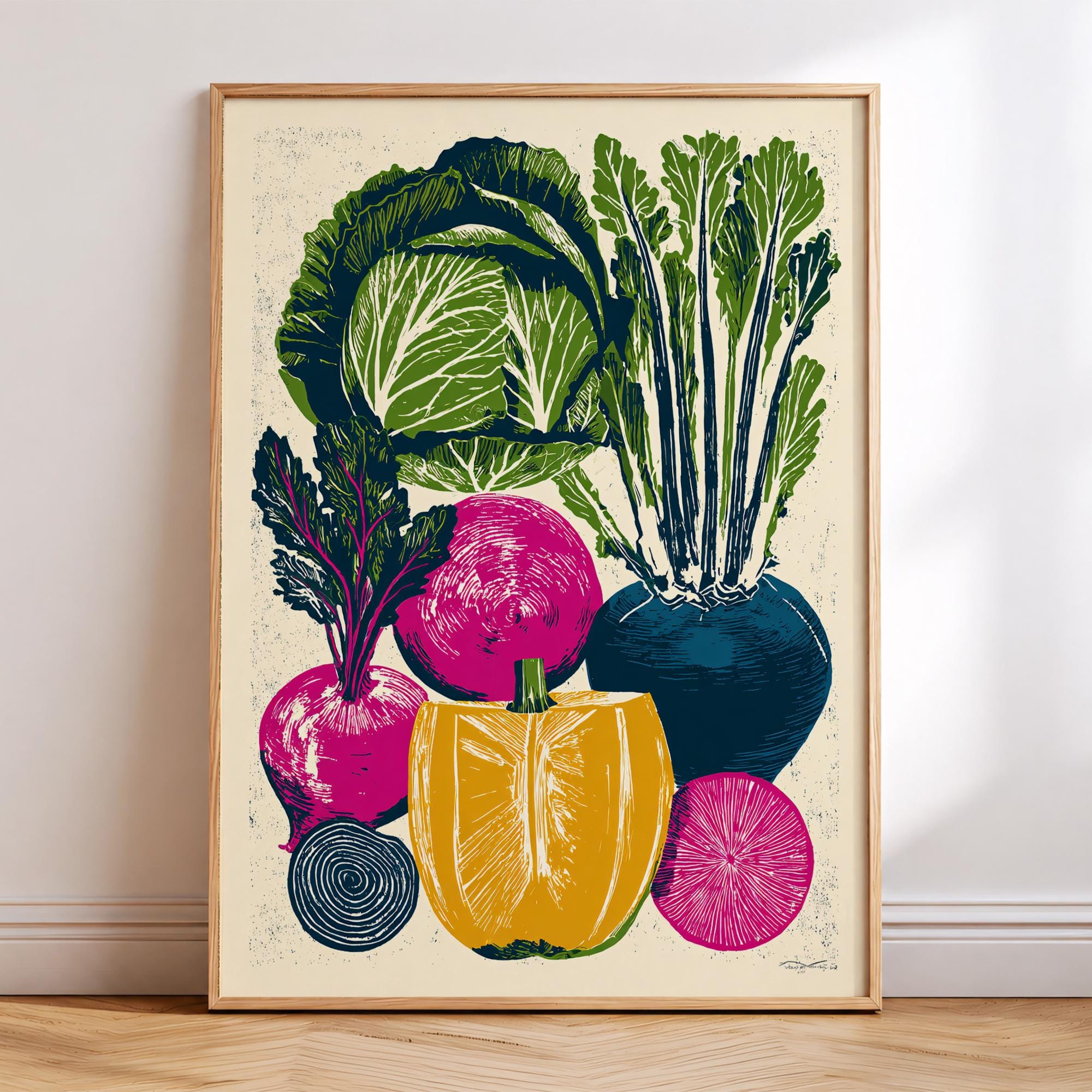 Vitroot Poster Vegetable Linocut Print, Kitchen Wall Decor, Garden Harvest Art, Root ...