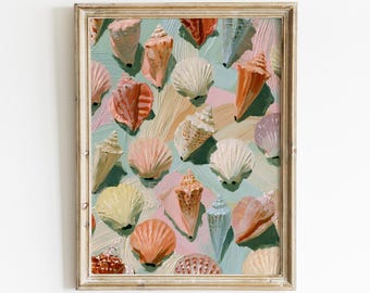 Seashell Wall Art, Coastal Shell Art, Beach House Decor, Pastel Ocean Artwork, Nautical Wall Decor, Coastal Cottage Gift, Shell Lover Gift