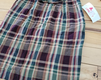 Vintage Liz Sport 10 Petite NWT Rayon Kjol Rutig Fickor 80-90-tal Preppy
