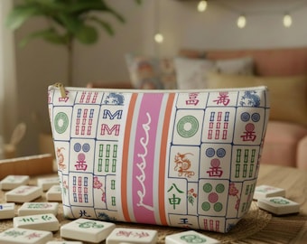 Custom Mahjong Tile Bag Women Mahj Gift, Monogram Accessory Pouch, Personalized Mah jong Gift, Monogrammed Mahjong Travel Pouch Accessories