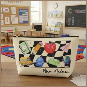 Estuche con cremallera personalizado para profesores, regalo personalizado para profesores, estuche para lápices con base en T, bolsa con cremallera para profesores para la vuelta al cole, estuche para profesores con nombre