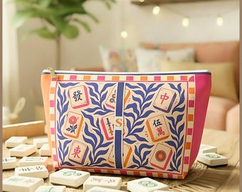 Personlig Mahjong-kakelväska för kvinnor, Mahj-present, monogramväska, Mahjong-tillbehör, anpassad Mahjong-present, retro Mahjong-resefodral för tillbehör