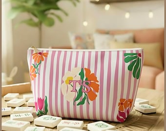 Personlig Mahjong-kakelväska för kvinnor, Mahj-present, monogramväska, Mahjong-tillbehör, anpassad Mahjong-present, namngivna Mahjong-resefodraltillbehör