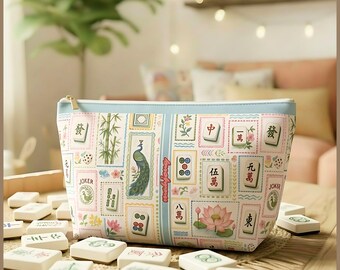 Personlig Mahjong-kakelväska för kvinnor, Mahj-present, monogramväska, Mahjong-tillbehör, anpassad Mahjong-present, retro Mahjong-resefodral för tillbehör