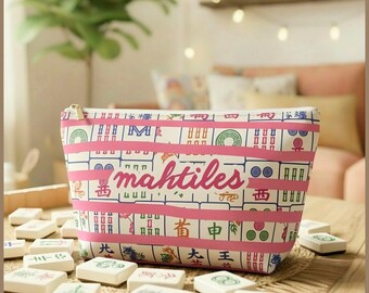 Personlig Mahjong-kakelväska för kvinnor, Mahj-present, monogramväska, Mahjong-tillbehör, anpassad Mahjong-present, namngivna Mahjong-resefodraltillbehör