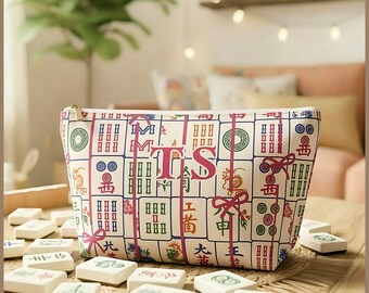 Personlig Mahjong-kakelväska för kvinnor, Mahj-present, monogramväska, Mahjong-tillbehör, anpassad Mahjong-present, namngivna Mahjong-resefodraltillbehör