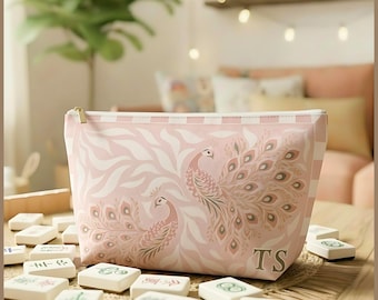 Personlig Mahjong-kakelväska för kvinnor, Mahj-present, monogramväska, Mahjong-tillbehör, anpassad Mahjong-present, stor Mahjong-reseväska för tillbehör