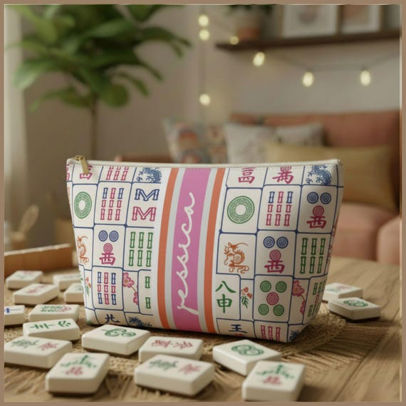 Custom Mahjong Tile Bag Women Mahj Gift, Monogram Accessory Pouch, Personalized Mah jong Gift, Monogrammed Mahjong Travel Pouch Accessories